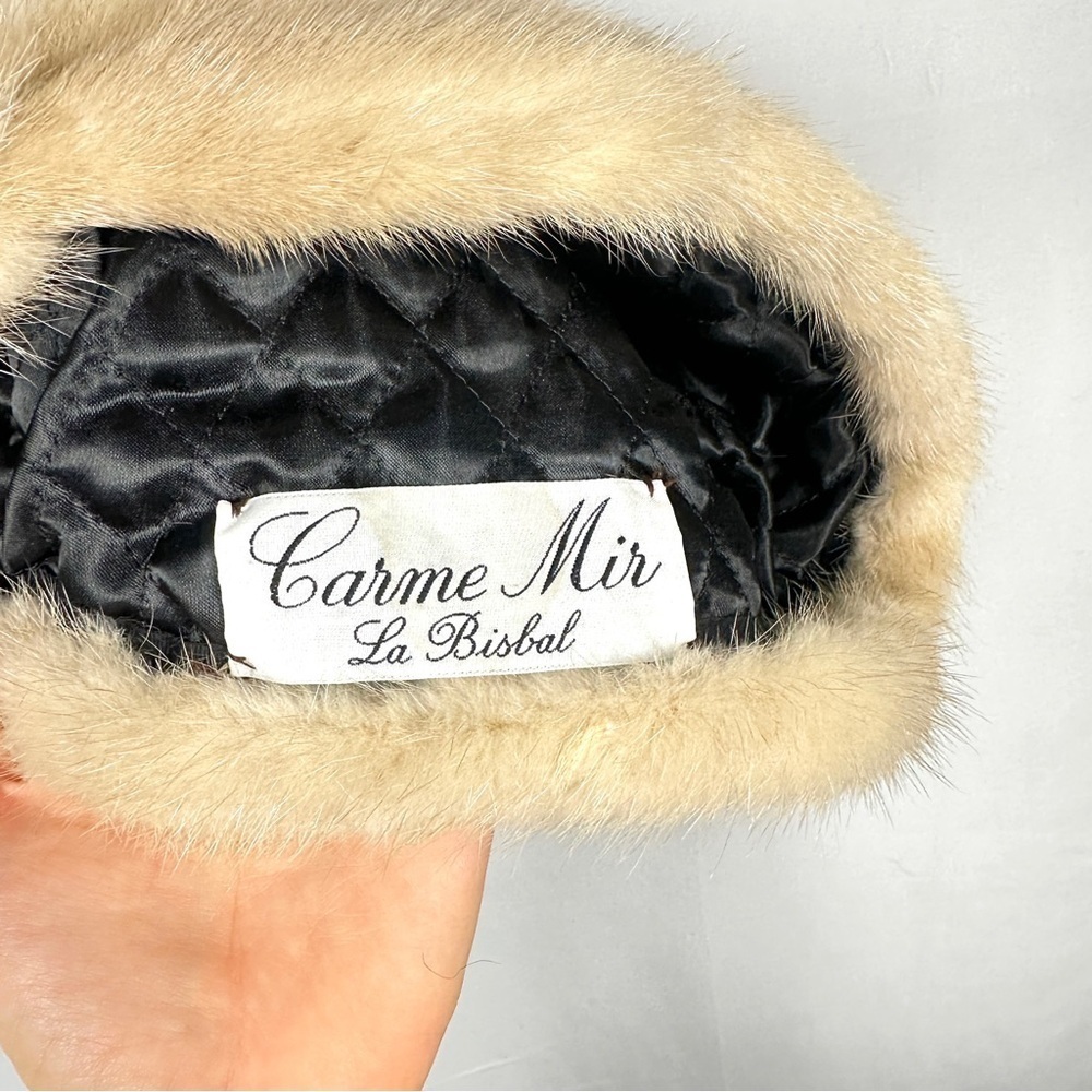 Carme Mir La Bisbal Pillbox Hat Mink Fur Blonde OS - Picture 8 of 13